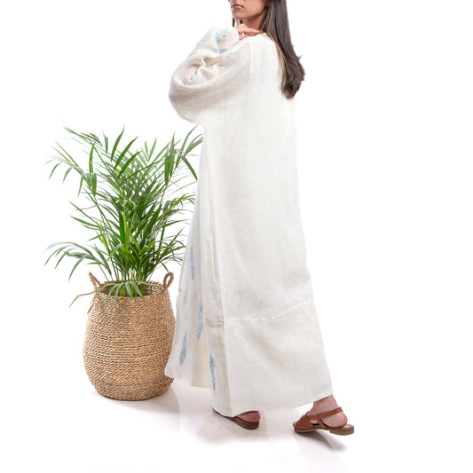 Embroidered linen Jalabiya JL001. قفطان كتان مطرز