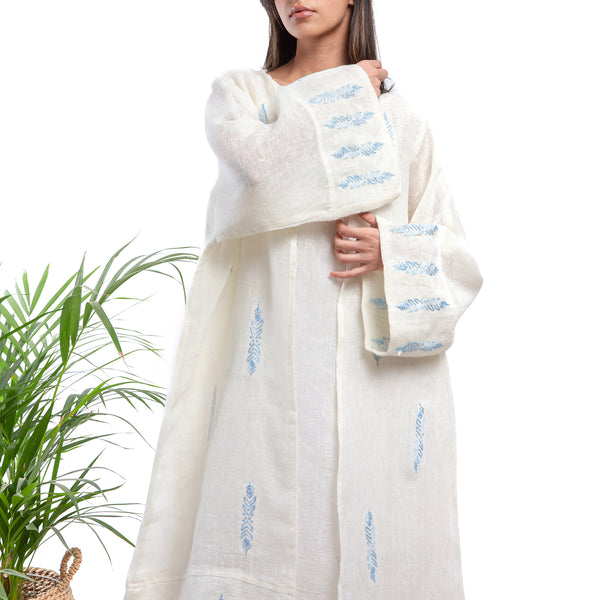 Embroidered linen Jalabiya JL001. قفطان كتان مطرز