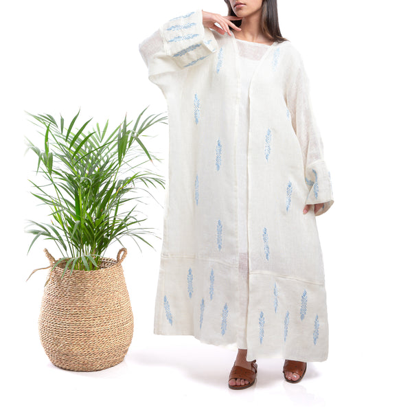 Embroidered linen Jalabiya JL001. قفطان كتان مطرز