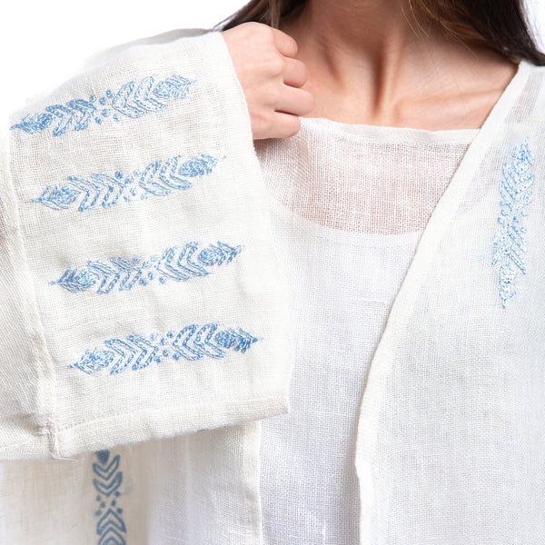 Embroidered linen Jalabiya JL001. قفطان كتان مطرز