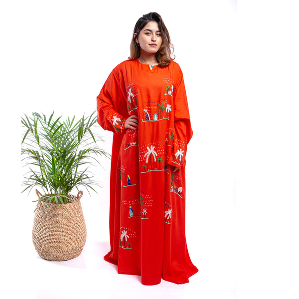 Embroidered Linen Jalabiya JL365. جلابية كتان مطرز