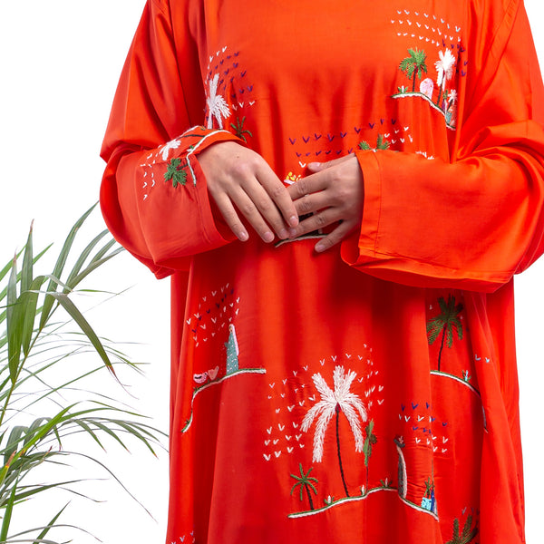 Embroidered Linen Jalabiya JL365. جلابية كتان مطرز