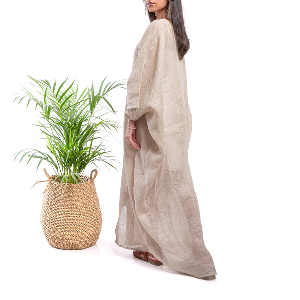Embroidered Linen Jalabiya JL305. جلابية كتان مطرز