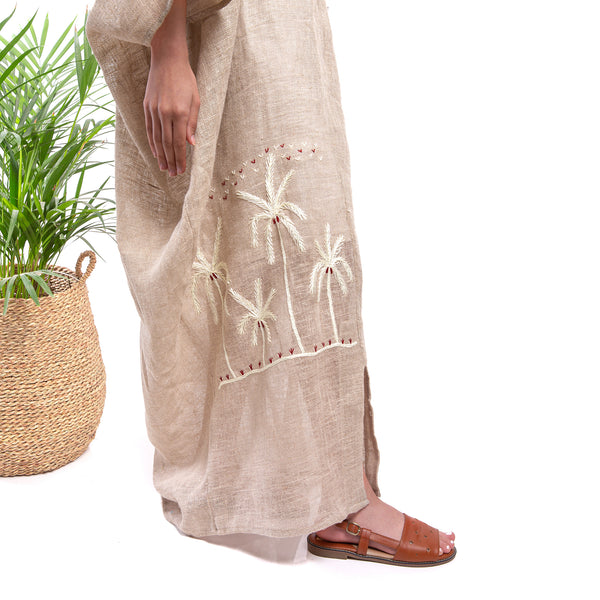 Embroidered Linen Jalabiya JL305. جلابية كتان مطرز