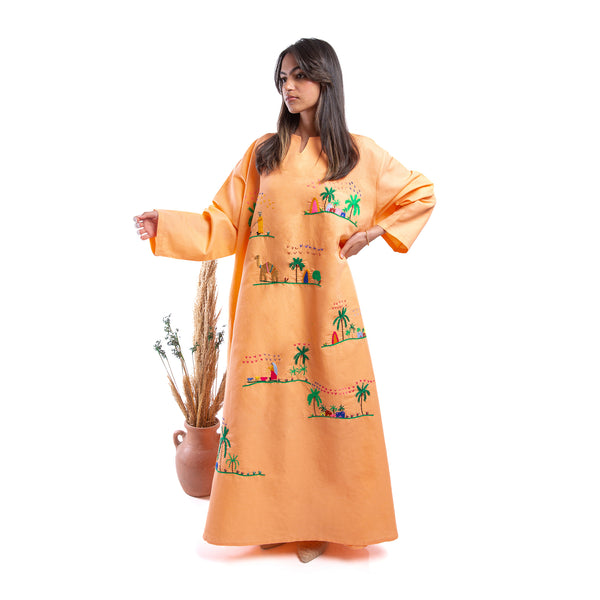 Embroidered Linen Jalabiya JL366 . جلابية كتان مطرز
