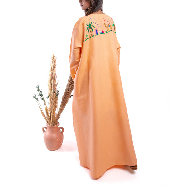 Embroidered Linen Jalabiya JL366 . جلابية كتان مطرز