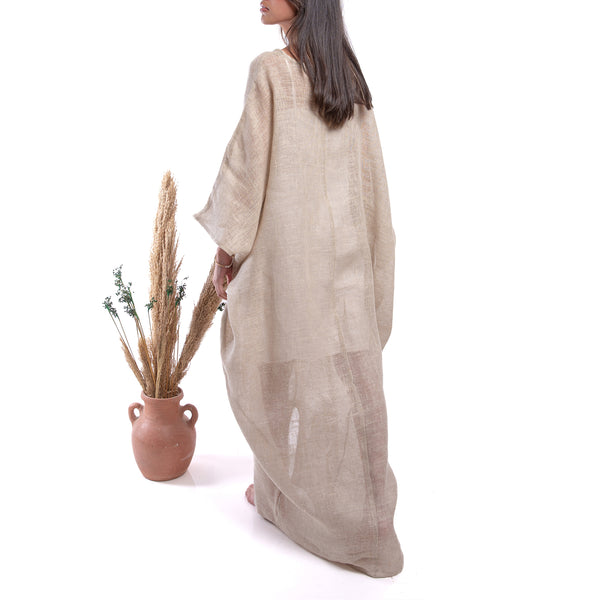 Embroidered linen Jalabiya JL306. جلابية كتان مطرز