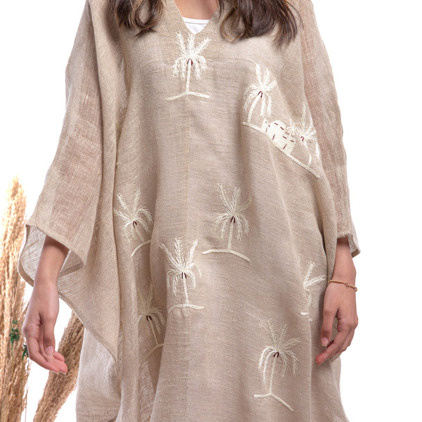 Embroidered linen Jalabiya JL306. جلابية كتان مطرز