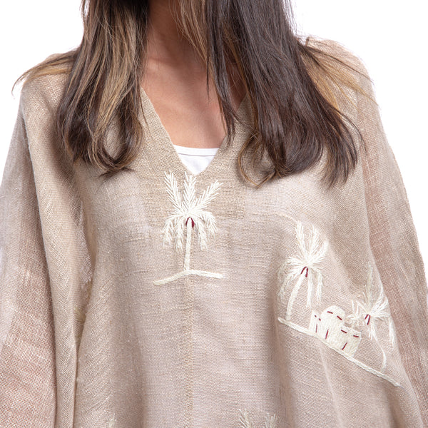 Embroidered linen Jalabiya JL306. جلابية كتان مطرز