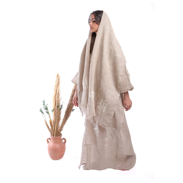 Embroidered linen Jalabiya JL306. جلابية كتان مطرز