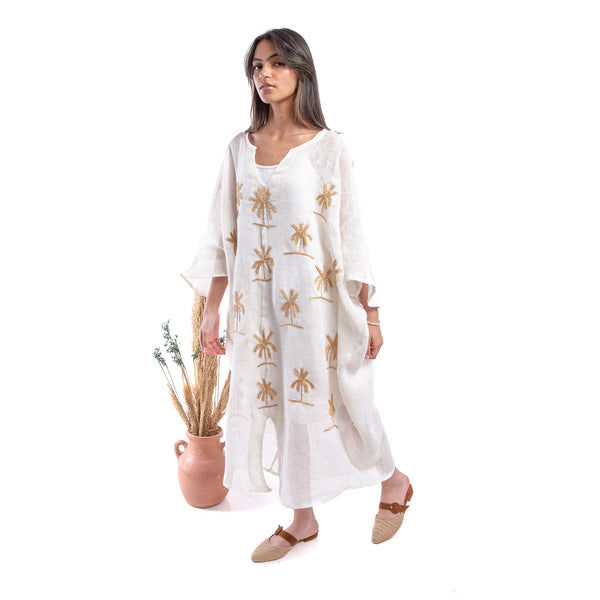 Embroidered Linen Jalabiya JL301. جلابية كتان مطرز
