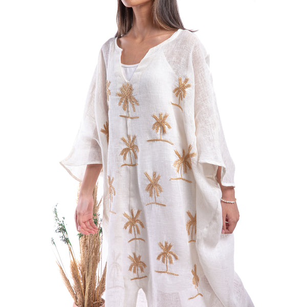Embroidered Linen Jalabiya JL301. جلابية كتان مطرز