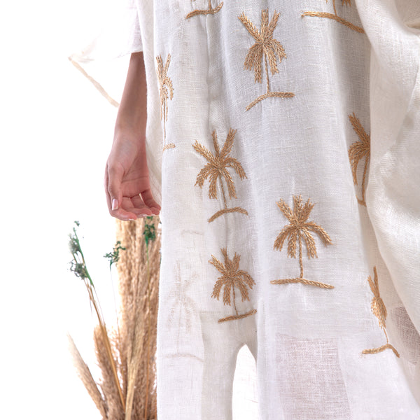 Embroidered Linen Jalabiya JL301. جلابية كتان مطرز