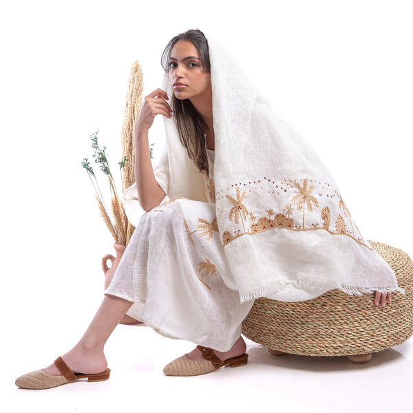 Embroidered Linen Jalabiya JL301. جلابية كتان مطرز