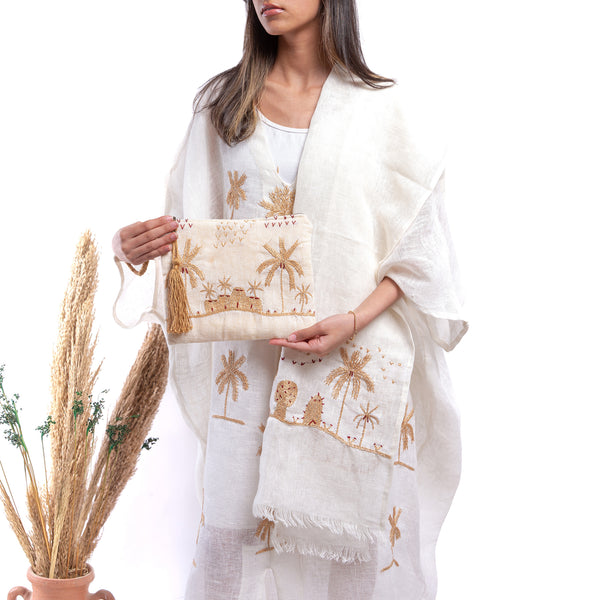 Embroidered Linen Jalabiya JL301. جلابية كتان مطرز