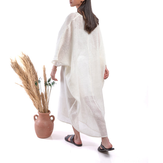 Embroidered linen Jalabiya JL303. جلابية كتان مطرز