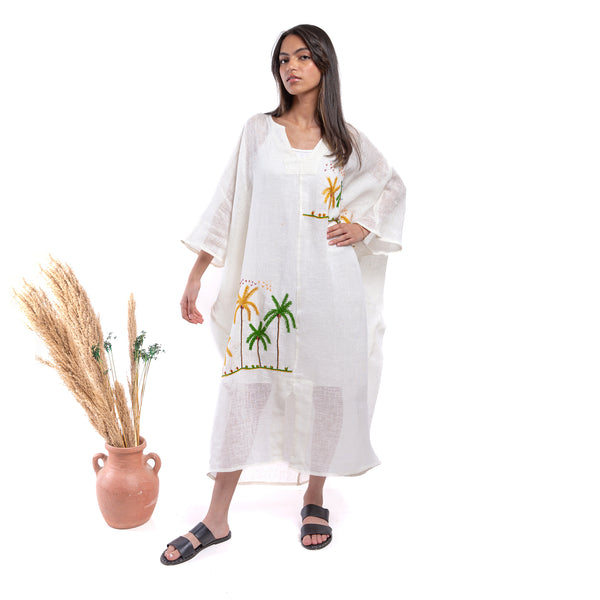 Embroidered linen Jalabiya JL304. جلابية كتان مطرز