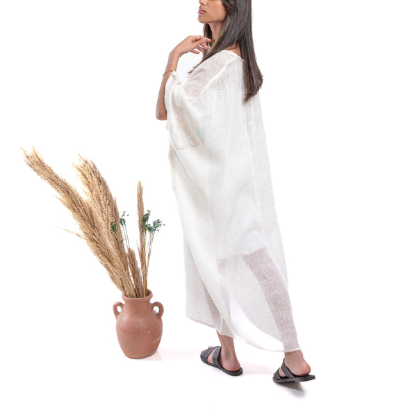 Embroidered linen Jalabiya JL304. جلابية كتان مطرز