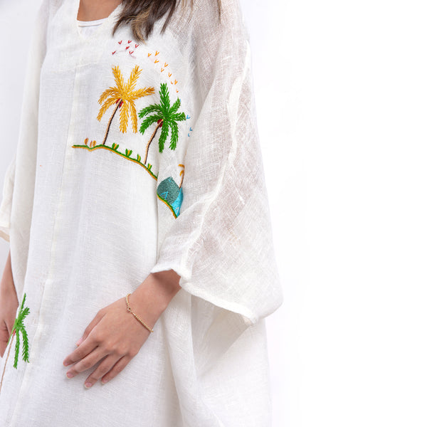Embroidered linen Jalabiya JL304. جلابية كتان مطرز