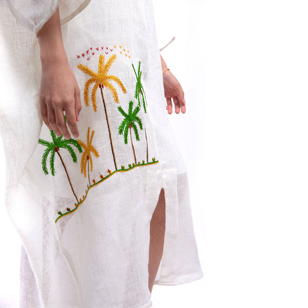 Embroidered linen Jalabiya JL304. جلابية كتان مطرز