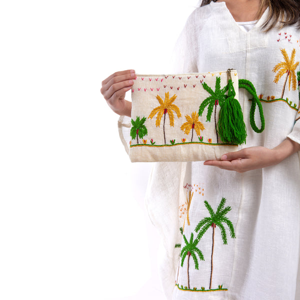 Embroidered linen Jalabiya JL304. جلابية كتان مطرز