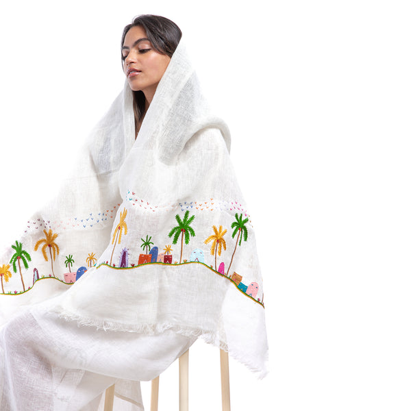 Embroidered linen Jalabiya JL304. جلابية كتان مطرز