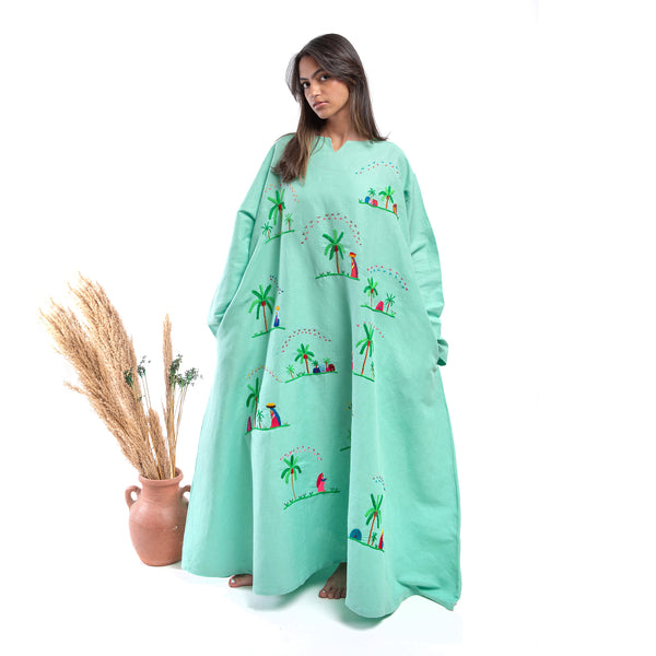 Embroidered Linen Jalabiya JL367 . جلابية كتان مطرز