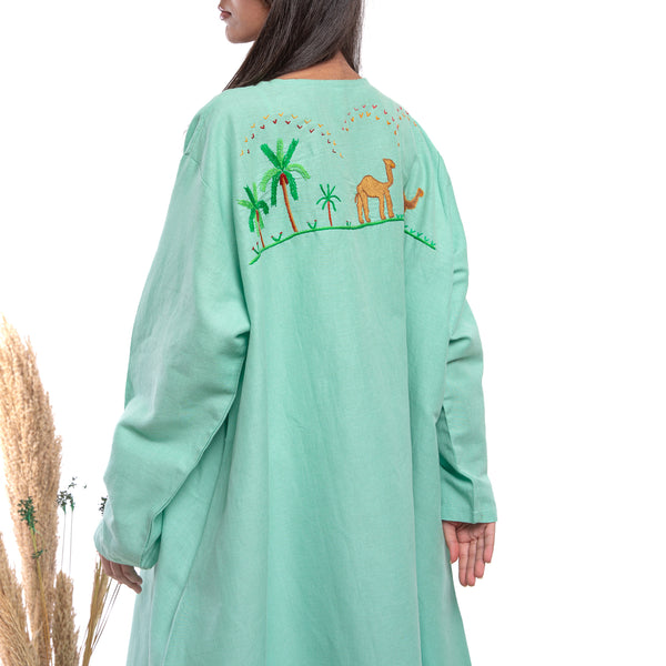 Embroidered Linen Jalabiya JL367 . جلابية كتان مطرز