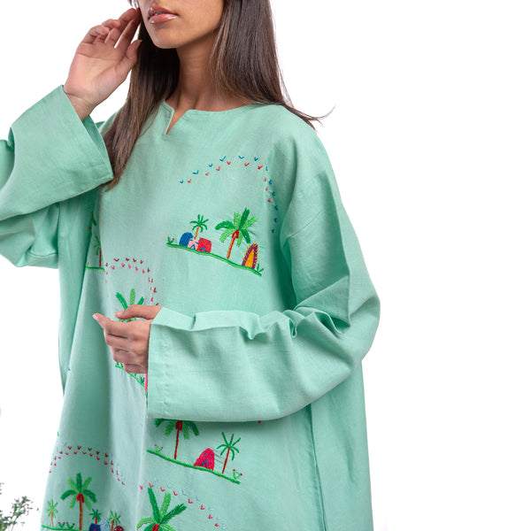 Embroidered Linen Jalabiya JL367 . جلابية كتان مطرز