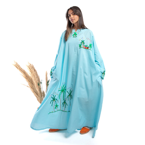 Embroidered Linen Jalabiya JL369. جلابية كتان مطرز