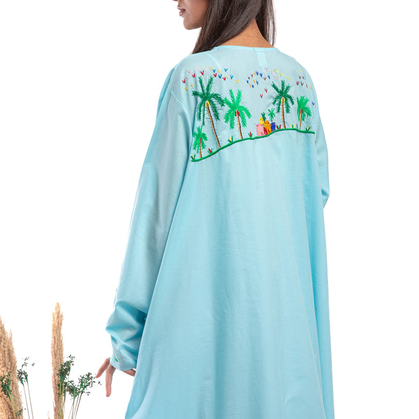 Embroidered Linen Jalabiya JL369. جلابية كتان مطرز