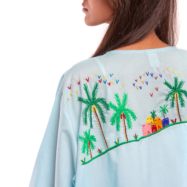 Embroidered Linen Jalabiya JL369. جلابية كتان مطرز