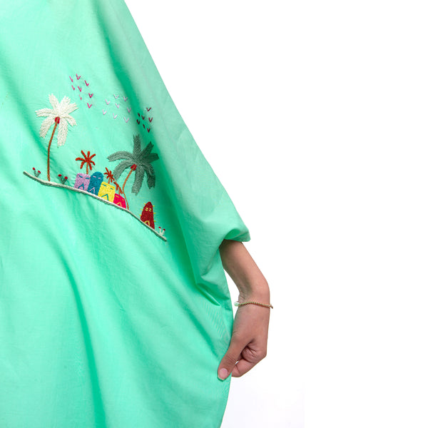 Embroidered Linen Jalabiya JL363 . جلابية كتان مطرز