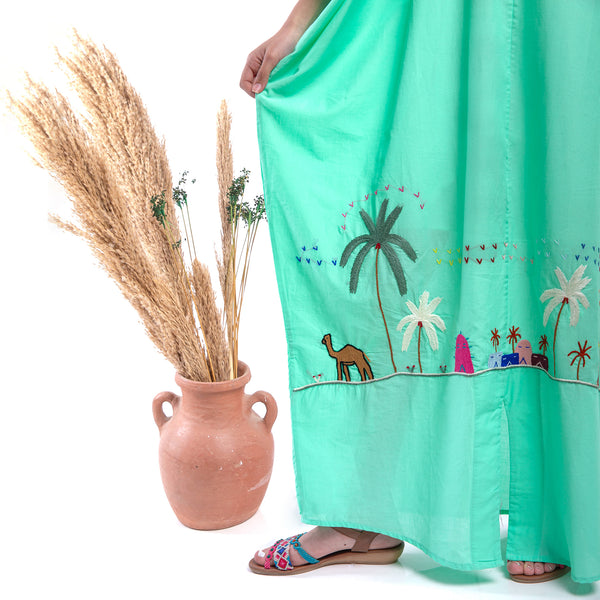 Embroidered Linen Jalabiya JL363 . جلابية كتان مطرز