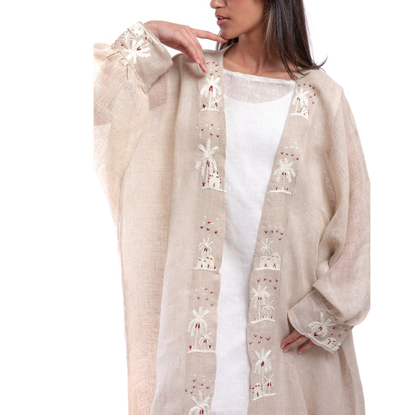 Embroidered linen Jalabiya JL004. قفطان كتان مطرز