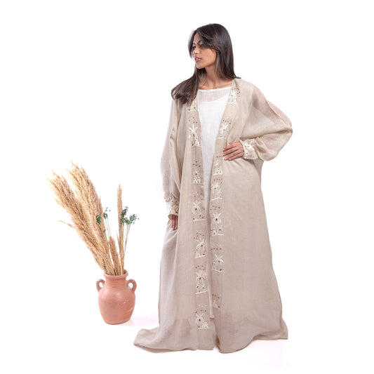 Embroidered linen Jalabiya JL004. قفطان كتان مطرز