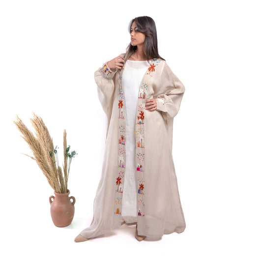 Embroidered linen Jalabiya JL005. قفطان كتان مطرز