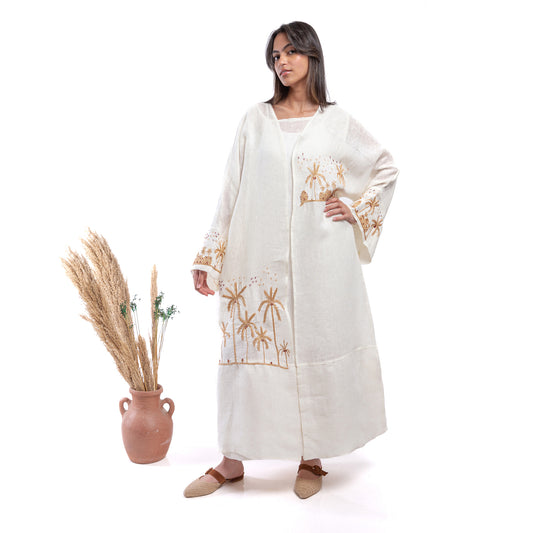 Embroidered linen Jalabiya JL002. قفطان كتان مطرز