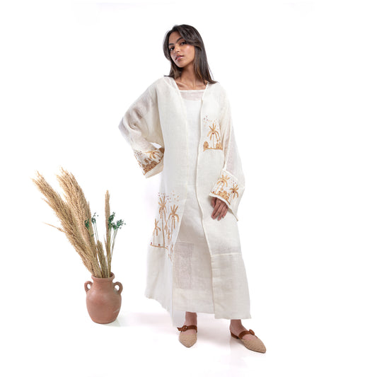 Embroidered linen Jalabiya JL002. قفطان كتان مطرز