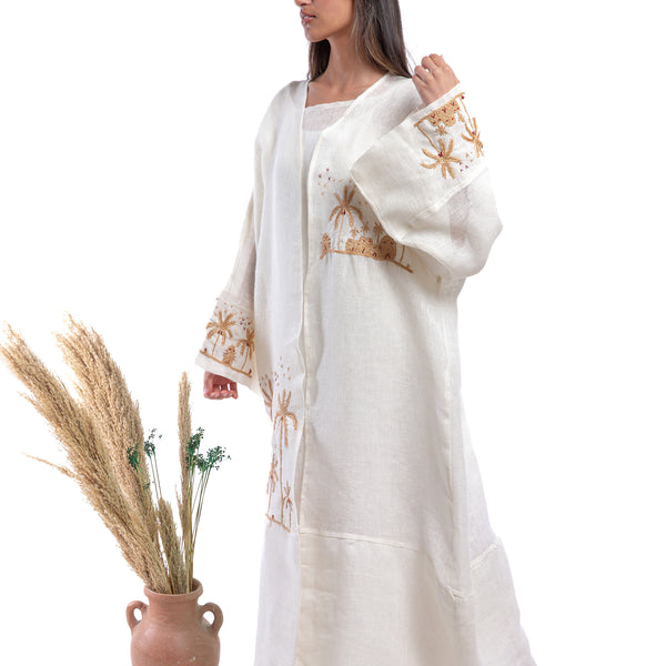 Embroidered linen Jalabiya JL002. قفطان كتان مطرز