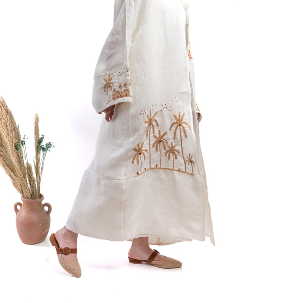 Embroidered linen Jalabiya JL002. قفطان كتان مطرز