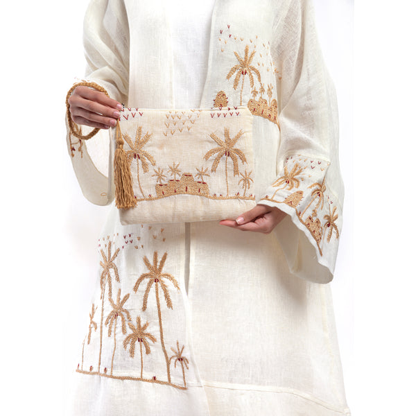 Embroidered linen Jalabiya JL002. قفطان كتان مطرز