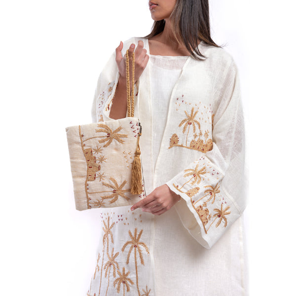 Embroidered linen Jalabiya JL002. قفطان كتان مطرز