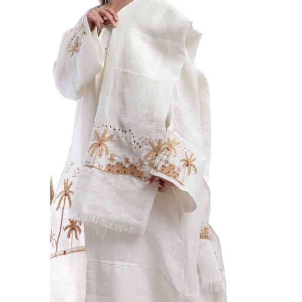 Embroidered linen Jalabiya JL002. قفطان كتان مطرز