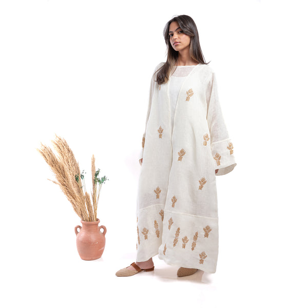 Embroidered linen Jalabiya JL003. قفطان كتان مطرز