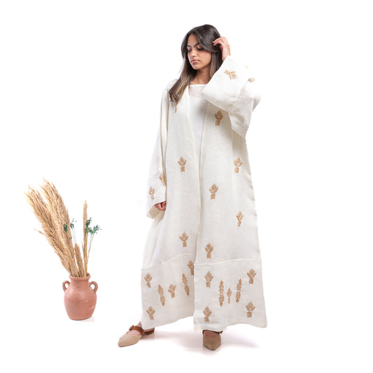 Embroidered linen Jalabiya JL003. قفطان كتان مطرز