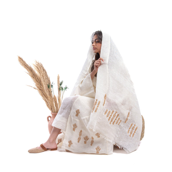 Embroidered linen Jalabiya JL003. قفطان كتان مطرز