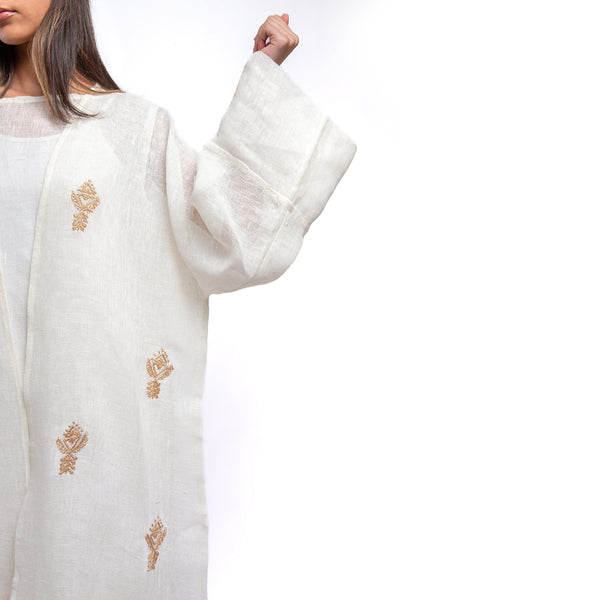 Embroidered linen Jalabiya JL003. قفطان كتان مطرز