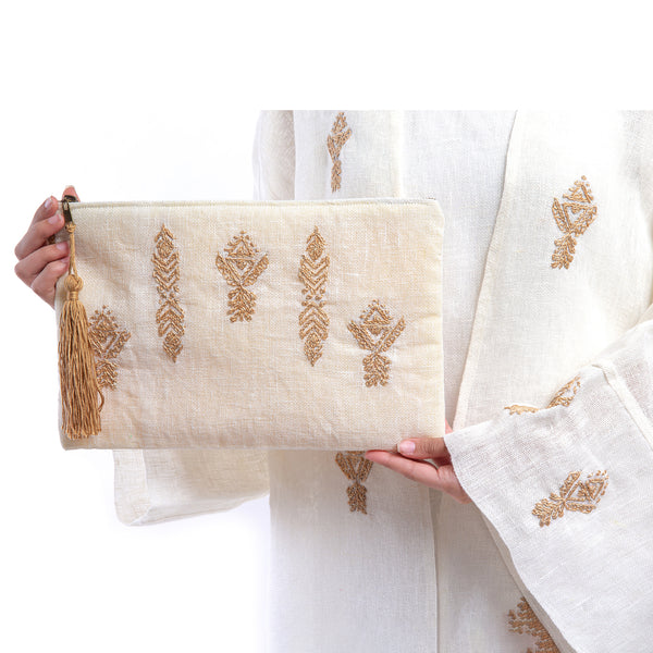 Embroidered linen Jalabiya JL003. قفطان كتان مطرز