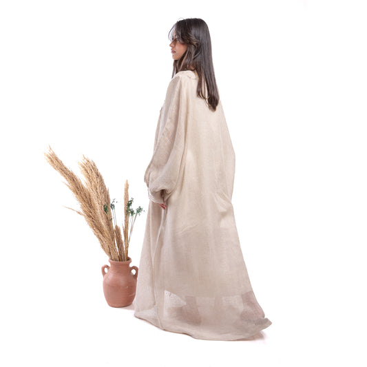 Embroidered linen Jalabiya JL004. قفطان كتان مطرز